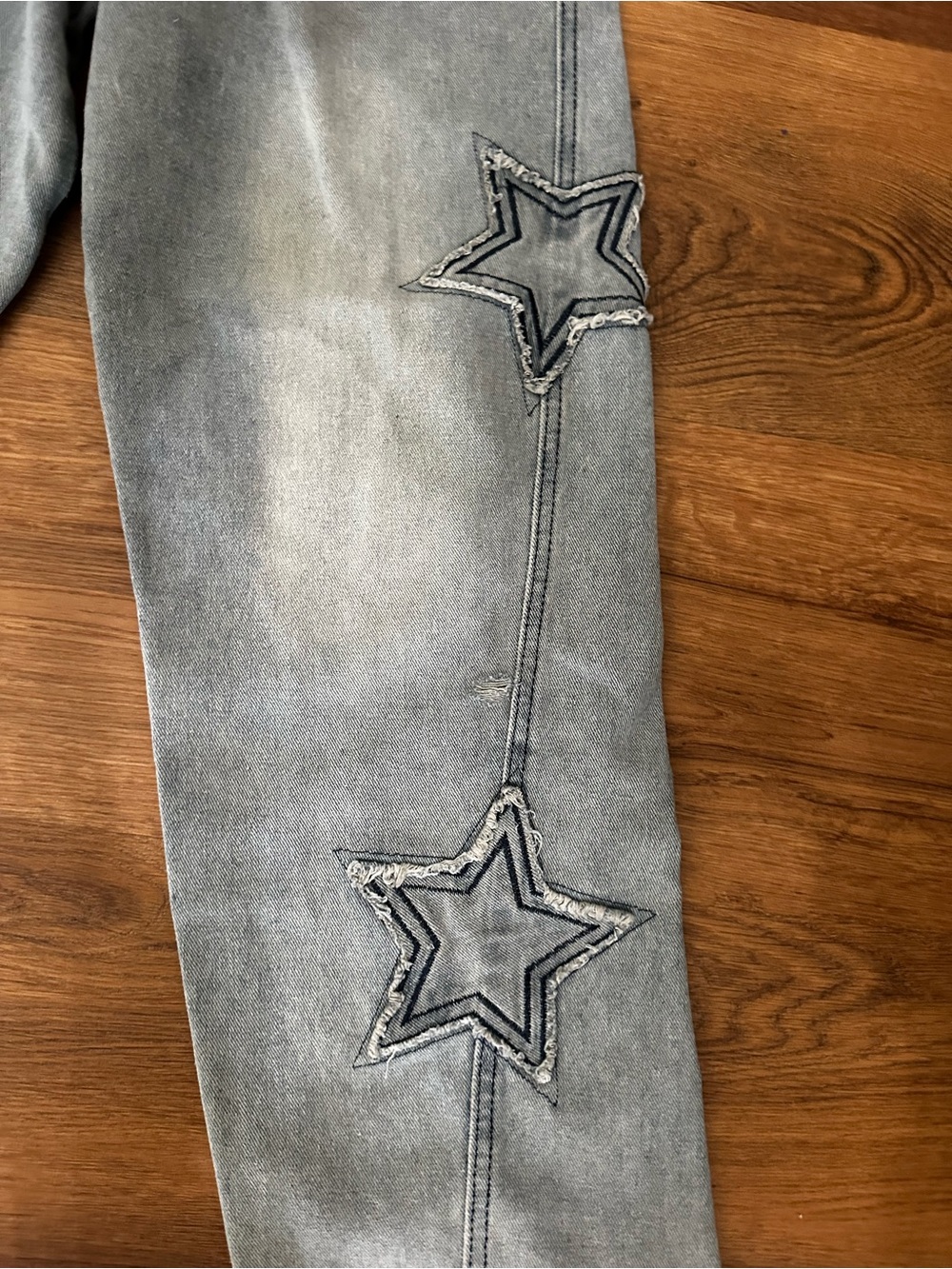 Women’s Light Wash Star Patchwork Boho Festival Denim Jeans - Picture 4 of 11